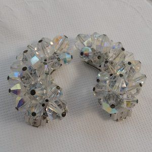 Vintage Aurora Borealis Climber Clip On Earrings Signed Laguna